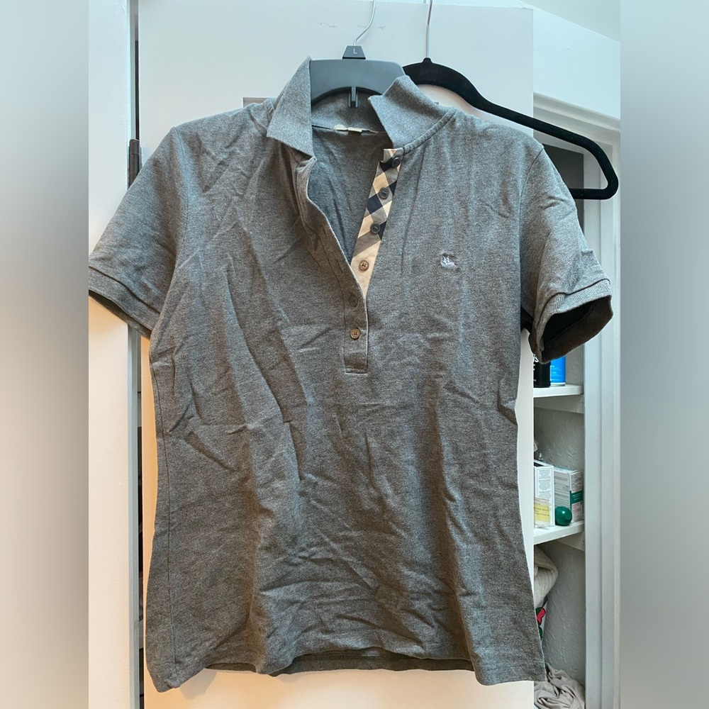 Burberry collared shirt in grey color . Size large